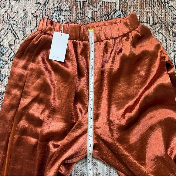 Lovers & Friends Tristan Jogger Satin Side Slit Pants Rust Terracotta Brown NWT - Picture 10 of 15